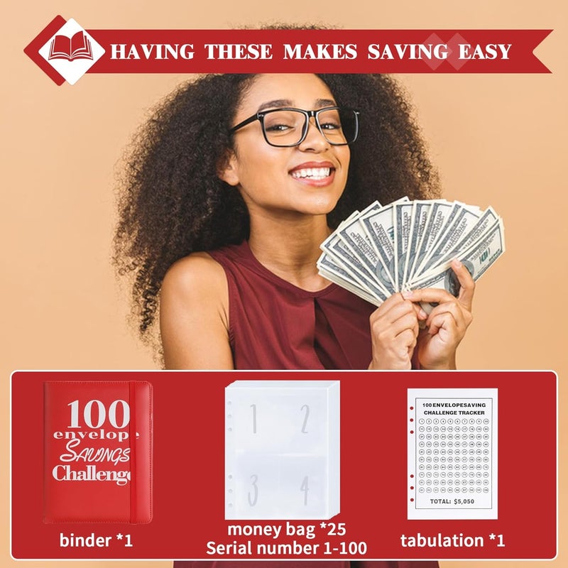 NICOOTH 100 Envelopes Money Saving Binder A5 Savings Challenge Book Easy and Fun Way to Save $5050 - Image 5